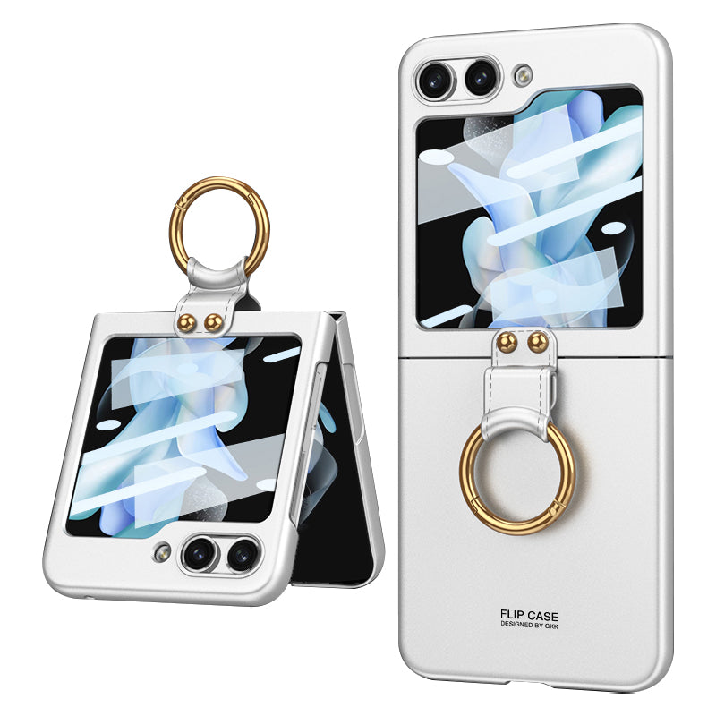GKK Shockproof Case for Samsung Galaxy Z Flip5 5G Tempered Glass Back Slim Hard PC Phone Cover with Ring Strap GKK Shockproof Case for Samsung Galaxy Z Flip5 5G Tempered Glass Back Slim Hard PC Phone Cover with Ring Strap